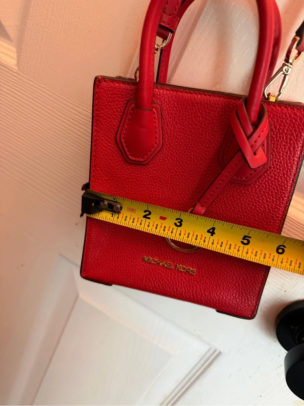Michael Kors Red Pebbled Leather Mini Tote with Gold MK Charm